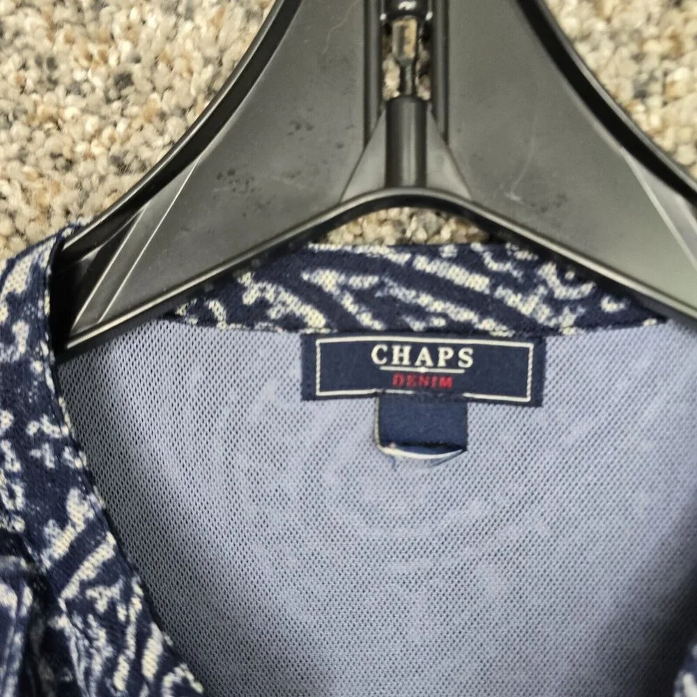 Chaps Top Womens Small Blue Mesh Paisley Ruffle Blouse‎ Lace Up Casual Ladies